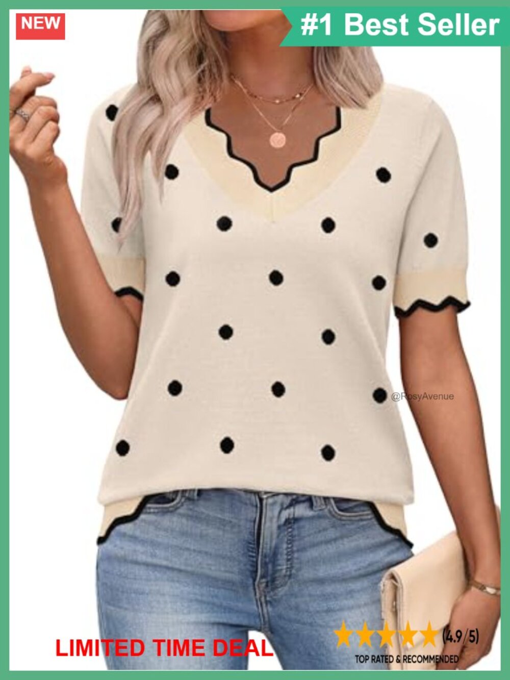 100% Viscose Short Sleeve V Neck Knit Sweater Business Casual Top